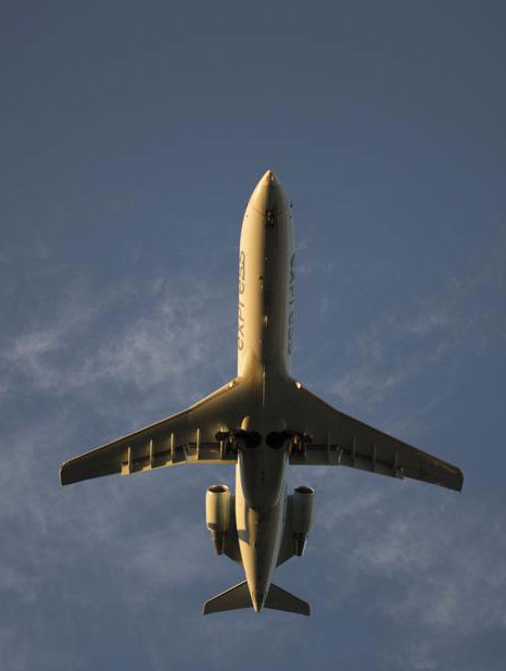 view of a low-flying plane above