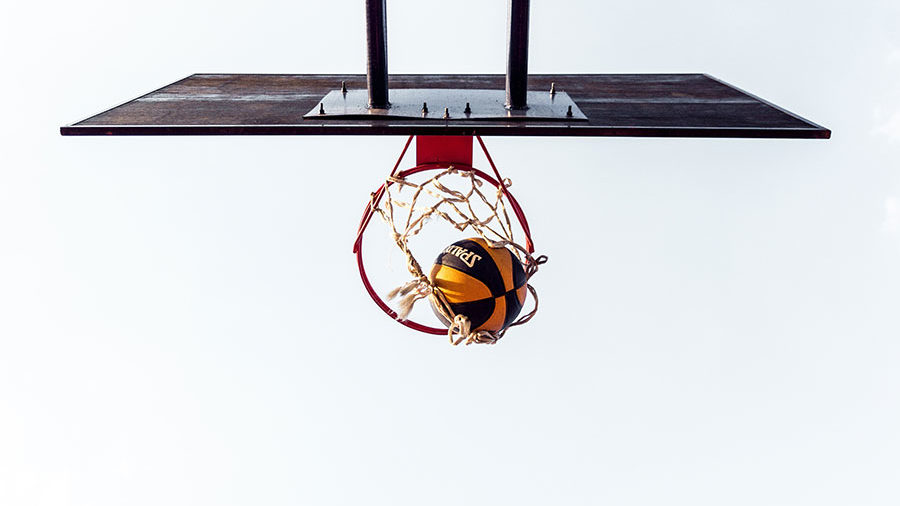 basketball falling through hoop