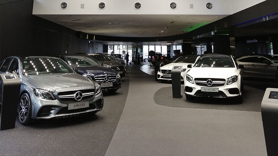 cars in a showroom or dealership