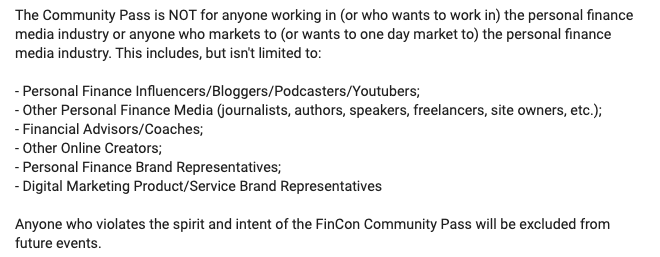 FinCon Community Pass guidelines